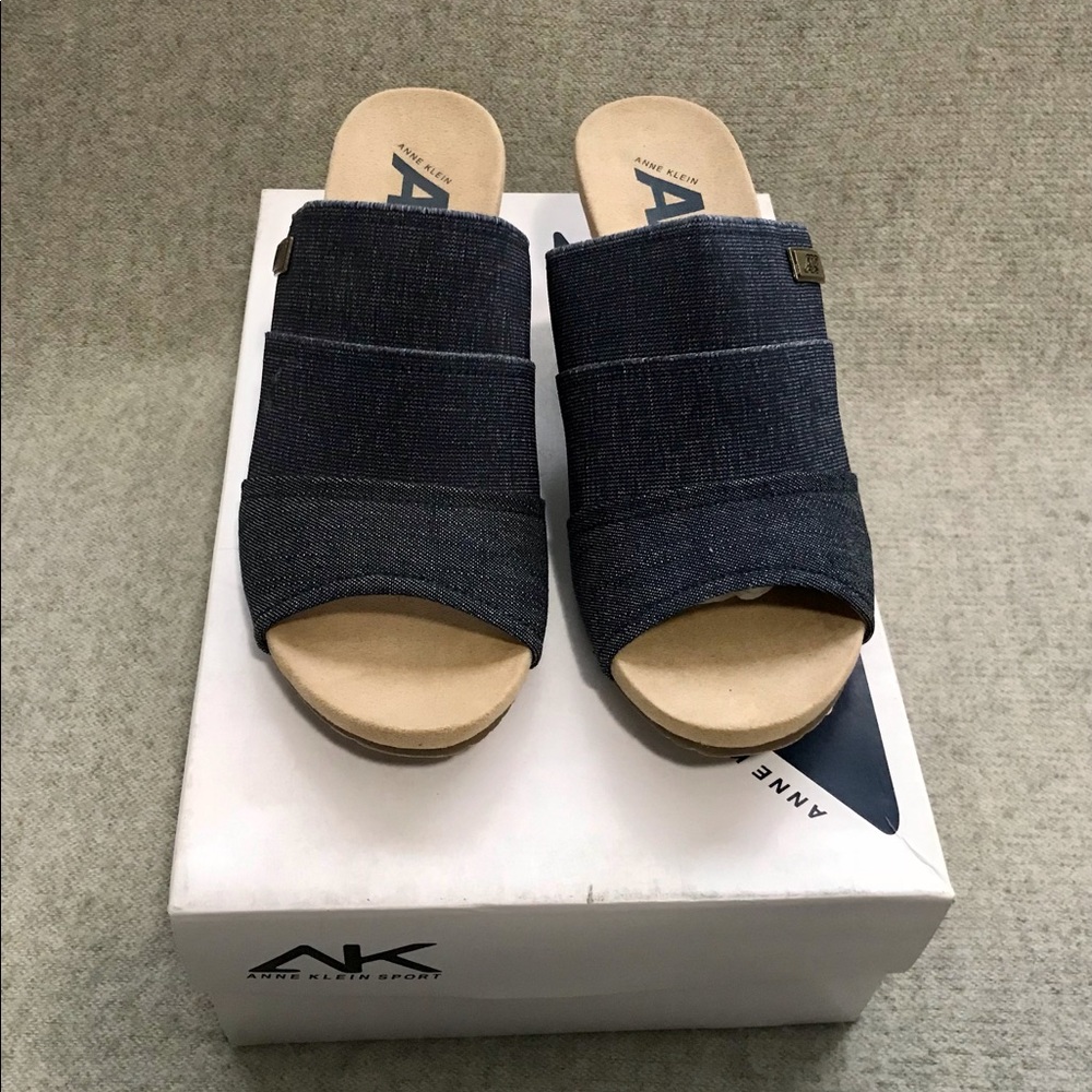 Anne Klein Sports Akchanay Navy Blue Wedge Slides